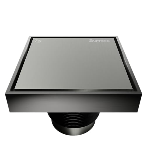 Sunrosa 6 Inch Square Shower Drain, Brushed Nickel, 304 Stainless Steel | Reversible Tile-insert Cover, For Bathroom Renovatio,PVD Coating, Press-to-lift Cover Design, One-piece Bent Design - color: Brushed Nickel, size: 6"×6"