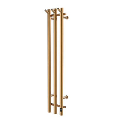 Electric Heated Towel Rack with Timer, Wall-Mounted Towel Warmer, 3 Vertical Bars, Plug-in or Hardwired, 37.4 Inch Height, Round Design (Gold) - color: Gold