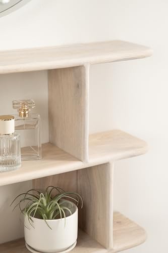 Kate and Laurel Madero Transitional Solid Wood Wall Shelf, 30 x 6 x 17, Whitewash, Modern Small Ladder Shelf for Use as Living Room Display Shelf or Over Toilet Storage Shelf - color: White