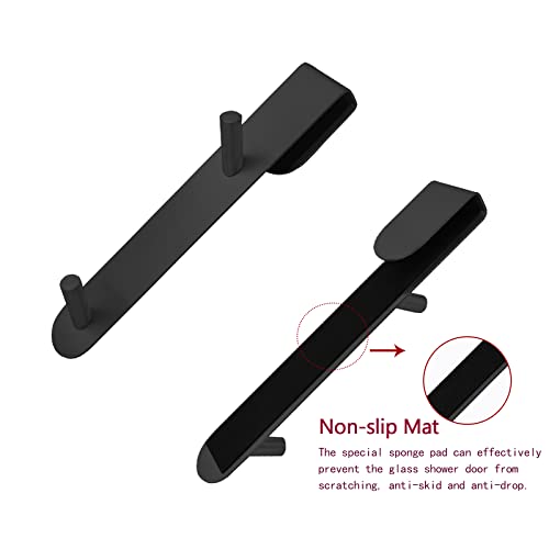 Shower Door Hook, Extended Length Frameless Shower Door Hook (7 Inch), Heavy-Duty Bathrobe Towel Stainless Steel Hook, No Drilling or Adhesive Required, 2-Pack, Black - color: Black-SXXG