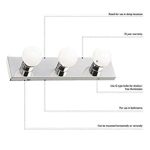 Design House Vanity Lights, 6 Linear Lights, Dimmable, Horizontal or Vertical Use, Uses (6) 60W Bulbs, For Bathroom/Makeup Vanity, Polished Chrome, 36.0 in. L x 4.33 in. H x 2.0 in. D, 500942 | Dimmable, Wall Mount, Contemporary/Modern, Steel, Lighting, 5