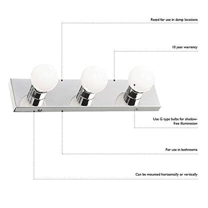 Design House Vanity Lights, 6 Linear Lights, Dimmable, Horizontal or Vertical Use, Uses (6) 60W Bulbs, For Bathroom/Makeup Vanity, Polished Chrome, 36.0 in. L x 4.33 in. H x 2.0 in. D, 500942 | Dimmable, Wall Mount, Contemporary/Modern, Steel, Lighting, 5