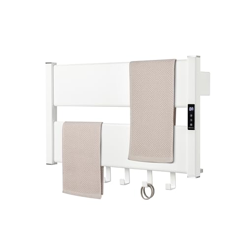 K&KALONZO Electric Heated Towel Rack, 2-Min Heat, Plug-in/Hardwired, H2-W | Wall Mounted, 10 Timers & 3 Heat Levels, 2H Rapid Dry, Anti-Scald, Aerospace Aluminum Towel Warmer for Bathroom, 4 Hooks, - color: White, size: 2-Bar