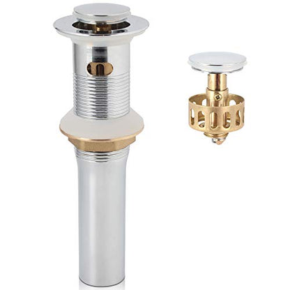 Bathroom Sink Pop Up Drain with Overflow, Strainer, Polished Chrome | Solid Brass with Detachable Basket Strainer; 7 in. Closed/7.5 in. Open; 1-1/2 in. Min Drain Opening; Push-button Stopper - color: Chrome, size: Small Popup Cap