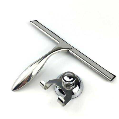 Holibanna 3pcs Stainless Steel Shower Squeegee for Glass and Tile with Suction Cup and Hooks Holder, Heat and Cold Resistant Bathroom Window Wiper for Shower Doors