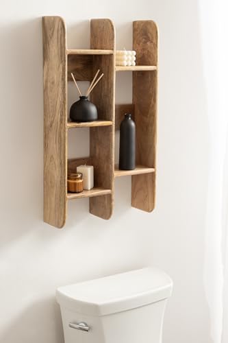 Kate and Laurel Madero Transitional Solid Wood Wall Shelf; 30 x 6 x 17; Natural Wood; Modern Small Ladder Shelf for Use as Living Room Display Shelf or Over Toilet Storage Shelf - color: Natural