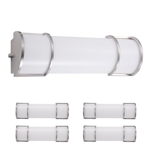 ASD LED 18" Vanity Flush Mount Light Fixture, Linear Bathroom Lighting Bar | 3CCT, Dimmable, Energy Star, ETL Listed | 20W 1650LM 3000-5000K 120V | Long Bath Wall Sconce Over Mirror | Nickel, 4 Pack - color: Brushed Nickel | Half Cylinder, size: 120V | 18
