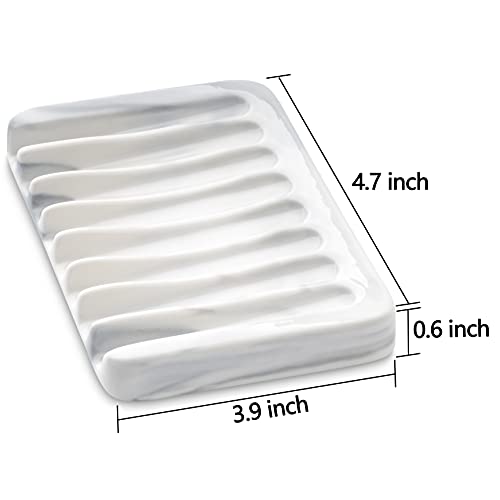 Ceramic Soap Dish for Sink,Self Draining Soap Dishes Saver for Shower Bar Soap Holder for Bathroom Soap Container Holder Dish for Kitchen,Marble Decor,White