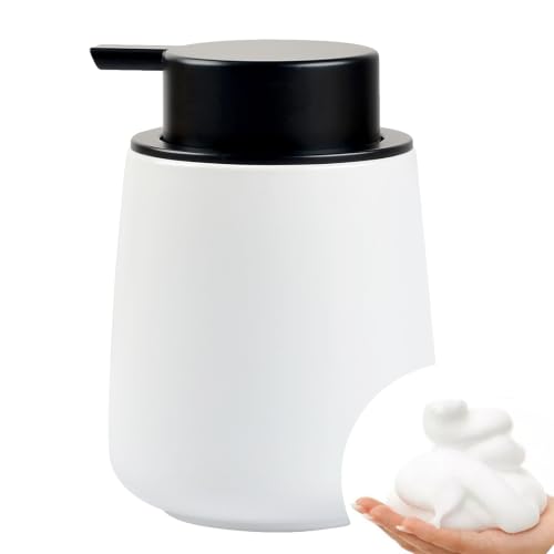 Bosilunlife 12Oz Ceramic Foam Soap Dispenser for Bathroom Kitchen Counter | Premium countertop foam pump creates delicate dense foam, stable desktop placement,Matte White - color: Matte White