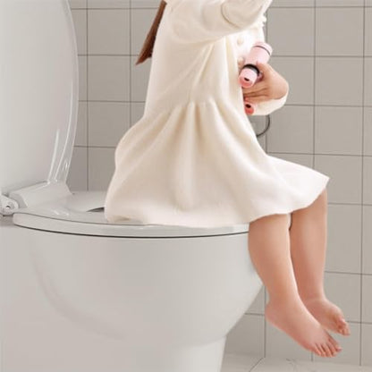 17 Inch Round Toilet Seat with Built-in Toddler Seat, Soft Close White PP Lid, Magnetic Lock, 660 lbs Capacity, Family Potty Training Seat for Kids & Adults - size: 17 Inch
