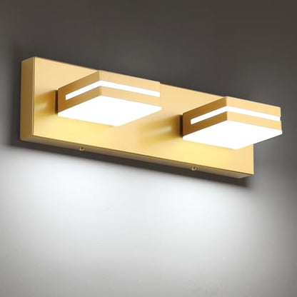 SineRise LED Modern Bathroom Vanity Light Fixtures, Modern Acrylic Bathroom Wall Lighting Fixtures Over Mirror, 2-Light, 15.5-Inch, Gold, White - color: Gold, White, size: 2-Light, 15.5-Inch
