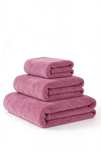 Peach Red Oversized Ultra Fiber Coral Fleece 3 Piece Set 1 Washcloths, 1 Hand Towels, 1 Bath Towels Super Absorbent, Applicable Shower Towel for Bathroom Spa Gym Hotel Yoga - color: Peach Red