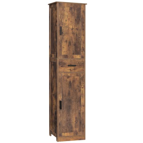usikey 67'' Tall Storage Cabinet with Adjustable Shelves & 2 Doors, Bathroom Cabinet with 1 Drawer, Narrow Tall Cabinets for Living Room, Home Office, Rustic Brown - color: Rustic Brown