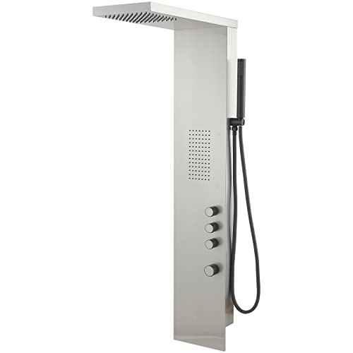 BWE Stainless Steel Shower Panel Tower System 3 IN 1 Brushed Nickel | Shower Panel - Rainfall Shower Head and Handheld with Massage Body Jets - Wall Mount - color: Brushed Nickel