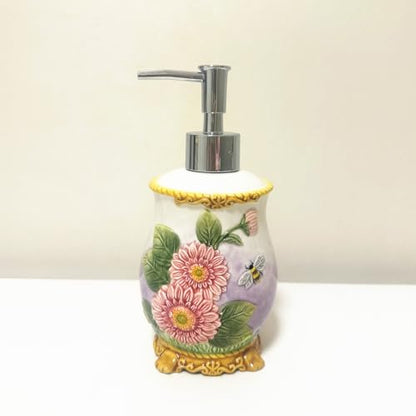Ceramic Sunflower Bathroom Accessories Set, 4 Piece Bathroom Ensemble Set with Toothbrush Holder, Toothbrush Cup, Soap Dispenser, Soap Dish (Pink) - color: Pink