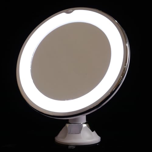 OSALADI 10x Magnifying LED Lighted Makeup Mirror with Suction Cup, 7-inch Bathroom Vanity Mirror for Detailed Cosmetics Application and Travel Use