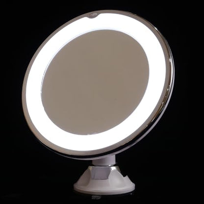 SHERCHPRY 10x Magnifying LED Lighted Bathroom Vanity Mirror with Suction Cup, 7-inch Compact Makeup Mirror for Travel and Home Use