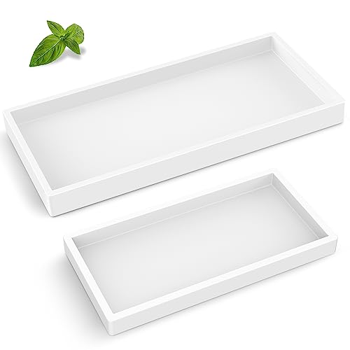 Bathroom Counter Tray,EG-SIPRO High-Grade Thickened Silicone Bathroom Vanity Tray,Shatterproof Durable Rectangle Bathroom Soap Dispenser Tray for Bathroom Countertop,White,Small+Large (EGTRAY) - color: White, size: 7.8" x 3.9" x 0.8" + 10.6" x 5.1" x 0.8"