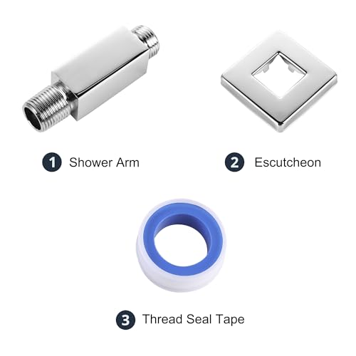Straight Shower Arm with Flange, Ceiling Mount 3 Inches Rain Shower Head Arm Extension Replacement with Anti-Scratch Escutcheon Plate, DOLGABA Polished Chrome - color: Square Polished Chrome 3 Inch