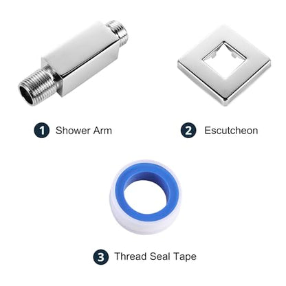Straight Shower Arm with Flange, Ceiling Mount 3", Polished Chrome | Square, Pipe Replacement, For High Pressure Rain Shower Head, 1/2"NPT, G1/2 - color: Square Polished Chrome 3 Inch