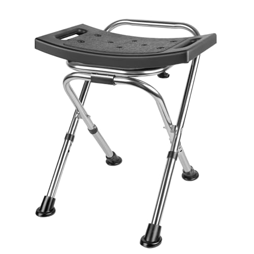 Height Adjustable Folding Shower Chair Seat, Stainless Steel Small Shower Chair for Inside Shower with,400lbs Portable Travel Shower Stool,Safety Anti-Slip Bath Chair for Seniors(Black)