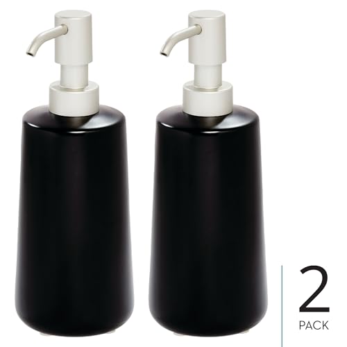 iDesign Dispenser for Bathroom Holds Hand Soap or Lotion-Set of 2-Matte Black Eco Vanity Ceramic Pump-Tall M2 - color: Matte Black, style: Pack of 2