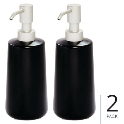 iDesign Dispenser for Bathroom Holds Hand Soap or Lotion-Set of 2-Matte Black Eco Vanity Ceramic Pump-Tall M2 - color: Matte Black, style: Pack of 2