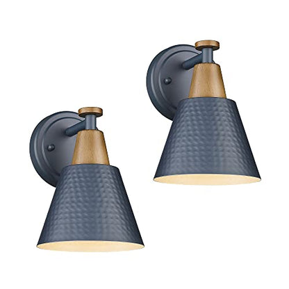 FEMILA Modern Wall Sconces Set of 2, 1-Light Wall Lighting Bathroom Sconces Single Vanity Light, Hammered Metal Shade, Dark Blue,4FG59B-2 Blue - color: Navy Blue, size: 6", 2 pack