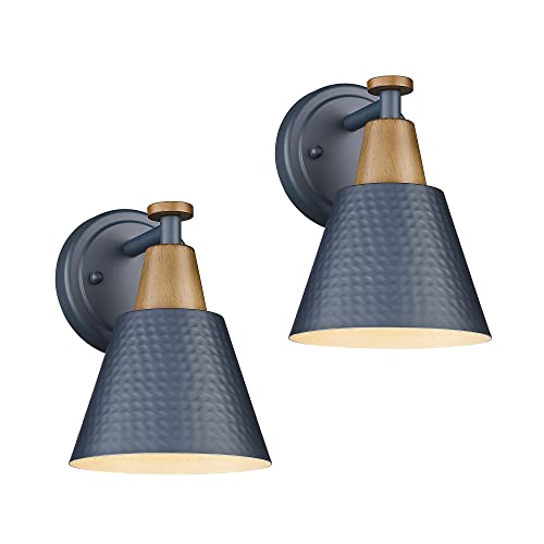 FEMILA Modern Wall Sconces Set of 2, 1-Light Wall Lighting Bathroom Sconces Single Vanity Light, Hammered Metal Shade, Dark Blue,4FG59B-2 Blue - color: Navy Blue, size: 6", 2 pack