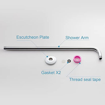 OFFO Shower Arm with Flange, 24 in Wall Mount Replacement Angle Shower Head Arm Wall-Mounted For Fixed Shower Head & Handheld Showerhead, Chrome - color: Chrome, style: 24 in