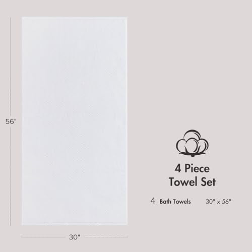 Madison Park 100% Zero Twist Cotton 4 Piece Bathroom Bath Towels, White | 30" x 56" Large Shower Towels, 500 GSM Diagonal Ribbed, Soft, Quick Dry, Highly Absorbent, Durable, Modern, OEKO TEX - color: White, size: 4 Piece Bath Towel Set