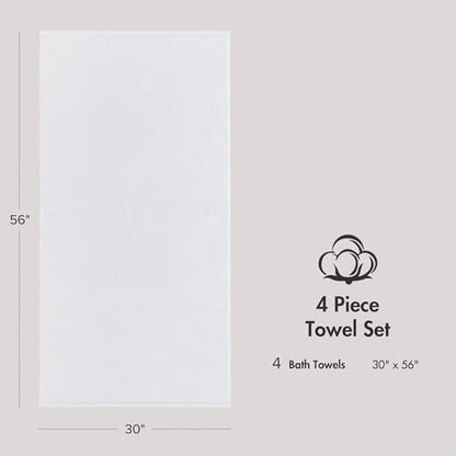 Madison Park 100% Zero Twist Cotton 4 Piece Bathroom Bath Towels, White | 30" x 56" Large Shower Towels, 500 GSM Diagonal Ribbed, Soft, Quick Dry, Highly Absorbent, Durable, Modern, OEKO TEX - color: White, size: 4 Piece Bath Towel Set