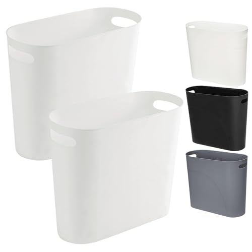 2 Pack Small Narrow Trash Can with Handles 3.2 Gallon/12 L White Slim Waste Basket Office Narrow Garbage Bin Slim Garbage Container Bin Fits Bathroom, Under Desk, Home - color: White