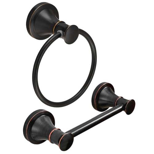 RUMOSE Pivoting Toilet Paper Holder and Hand Towel Ring, Oil Rubbed Bronze | Wall Mount, Bathroom Hardware Accessories 2 PCS Set, Toilet Tissue Roll Holder & Towel Hanger, Rustproof, Stainless Steel - color: Oil Rubbed Bronze