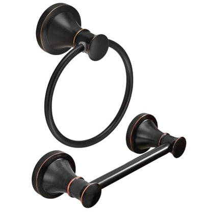 RUMOSE Pivoting Toilet Paper Holder and Hand Towel Ring, Oil Rubbed Bronze | Wall Mount, Bathroom Hardware Accessories 2 PCS Set, Toilet Tissue Roll Holder & Towel Hanger, Rustproof, Stainless Steel - color: Oil Rubbed Bronze