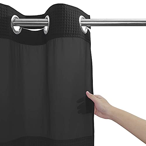 River Dream Cotton Blend Fabric Shower Curtain Set with Liner, Black, 54x80 | Waffle Weave, No Hook Needed, with Snap in Replacement Liner, Top Sheer Window, Hotel Quality Fabric for Bathroom - color: Black, size: 54"W x 80"L (Pack of 1)