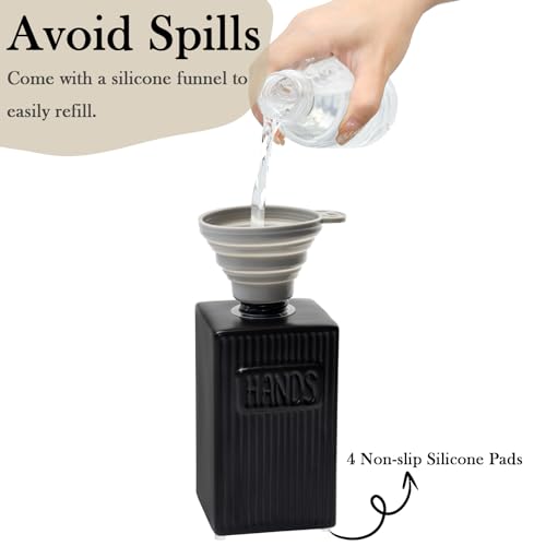 Ceramic Soap Dispenser Set, 2 Pack Hand and Dish Soap Dispenser with Funnel for Kitchen and Bathroom, Black - color: Black