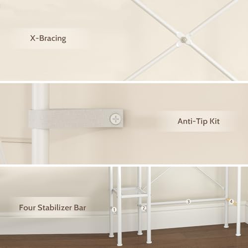 7-Tier Over the Toilet Storage Rack, Heavy-Duty Metal Bathroom Organizer with Adjustable Shelf, Toilet Paper Holder & Side Hooks, Space Saver for Small Bathrooms, Laundry Room & Apartments, White