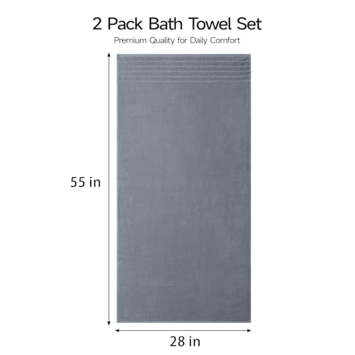 ecolook Soft Bath Towels 2 Pack, 100% Cotton Ultra Absorbent & Quick-Drying | Luxury Lightweight with Hanging Loop, Blue towels for Bathroom Shower Gym Travel - color: Light Blue