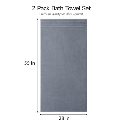 ecolook Soft Bath Towels 2 Pack, 100% Cotton Ultra Absorbent & Quick-Drying | Luxury Lightweight with Hanging Loop, Blue towels for Bathroom Shower Gym Travel - color: Light Blue