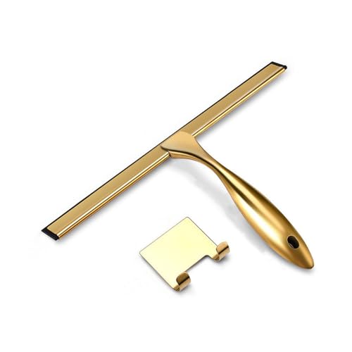 Stainless Steel Window Glass Cleaning Tool with Handle Silicone Rubber Brush Bathroom Shower Squeegee Kitchen Car Mirror Wipers,Gold,31 * 18cm - size: 31*18cm