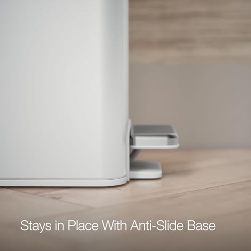 Kohler 20957-STW 2.5 Gallon Slim Step Trash Can, Bathroom Trash Can with Soft-Close Foot Pedal, White with Stainless Steel - color: White Stainless Steel, size: 2.5 Gallon - Step Can