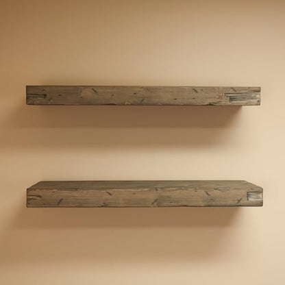 Urbandi Rustic Distressed Floating Shelves, Set of 2, Handmade Out of Pine Wood, 3 Inch Thick, Made in USA (Aged Barrel, 60Lx3Hx6D) - color: Aged Barrel, size: 60Lx3Hx6D