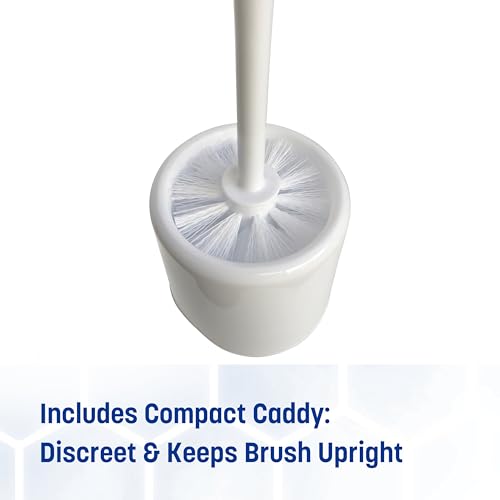 Sparta Toilet Bowl Brush with Caddy, 16 Inch, White | Flo-Pac, Polypropylene Bristles, Long Plastic Handle, Sanitary Storage Caddy
