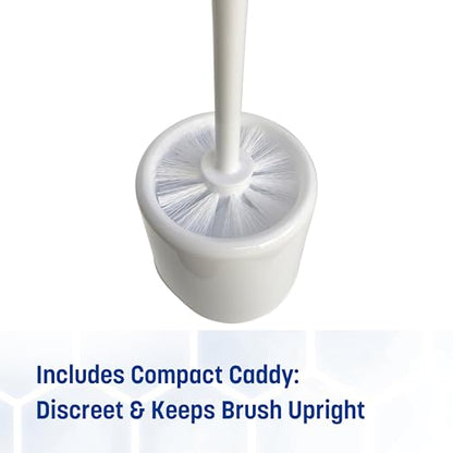 Sparta Toilet Bowl Brush with Caddy, 16 Inch, White | Flo-Pac, Polypropylene Bristles, Long Plastic Handle, Sanitary Storage Caddy