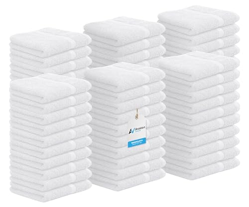 Avalon Towels Cotton Washcloths – (Pack of 60) Size 12x12 Inches, 100% Ring Spun Cotton, Soft & Absorbent Face Towels, Gym Towels, Hotel and Spa Quality, Reusable Fingertip Towels (White) - color: White, size: Pack of 60