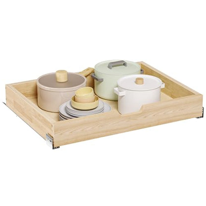 Pull Out Cabinet Organizer, 28.5 in W x 21 in D Solid Wood Slide Out Drawer, Soft Close Sliding Shelf, Bottom or Side Mount for Kitchen Pantry Bathroom, Fits 29.5 in Cabinet Opening - size: 28½” W × 4"H x 21” D