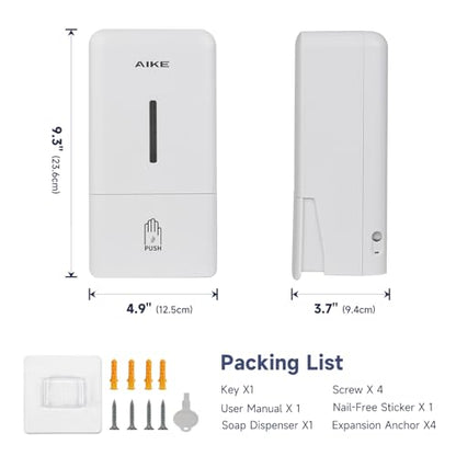 AIKE Liquid Commercial Soap Dispenser,27oz for Bathroom Pure White,AK1006 | No-Drill and Screw Dual Wall Mount Install Design for Space-Saving,Easy Push Easy Refill and Large Capacity for Commercial - color: White