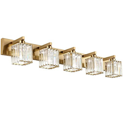 Aipsun Bathroom Vanity Lights Fixtures Crystal Vanity Light 5 Light Modern Brass Bathroom Lighting Fixtures (Exclude Bulb) - color: Gold, size: 40 inch