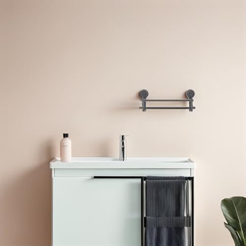 Lurrose Double Pole Suction Cup Towel Rack 40cm No Drill Wall Mount Towel Holder Gunmetal Gray Bathroom Kitchen